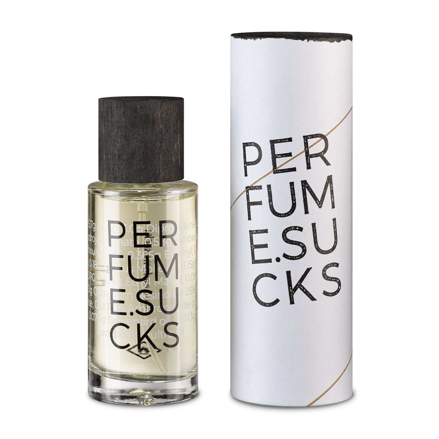 Perfume Sucks Black Eau de Parfum mit orientalischem, würzig-süßem Duft und schwarzem Holzkappen-Flakon.