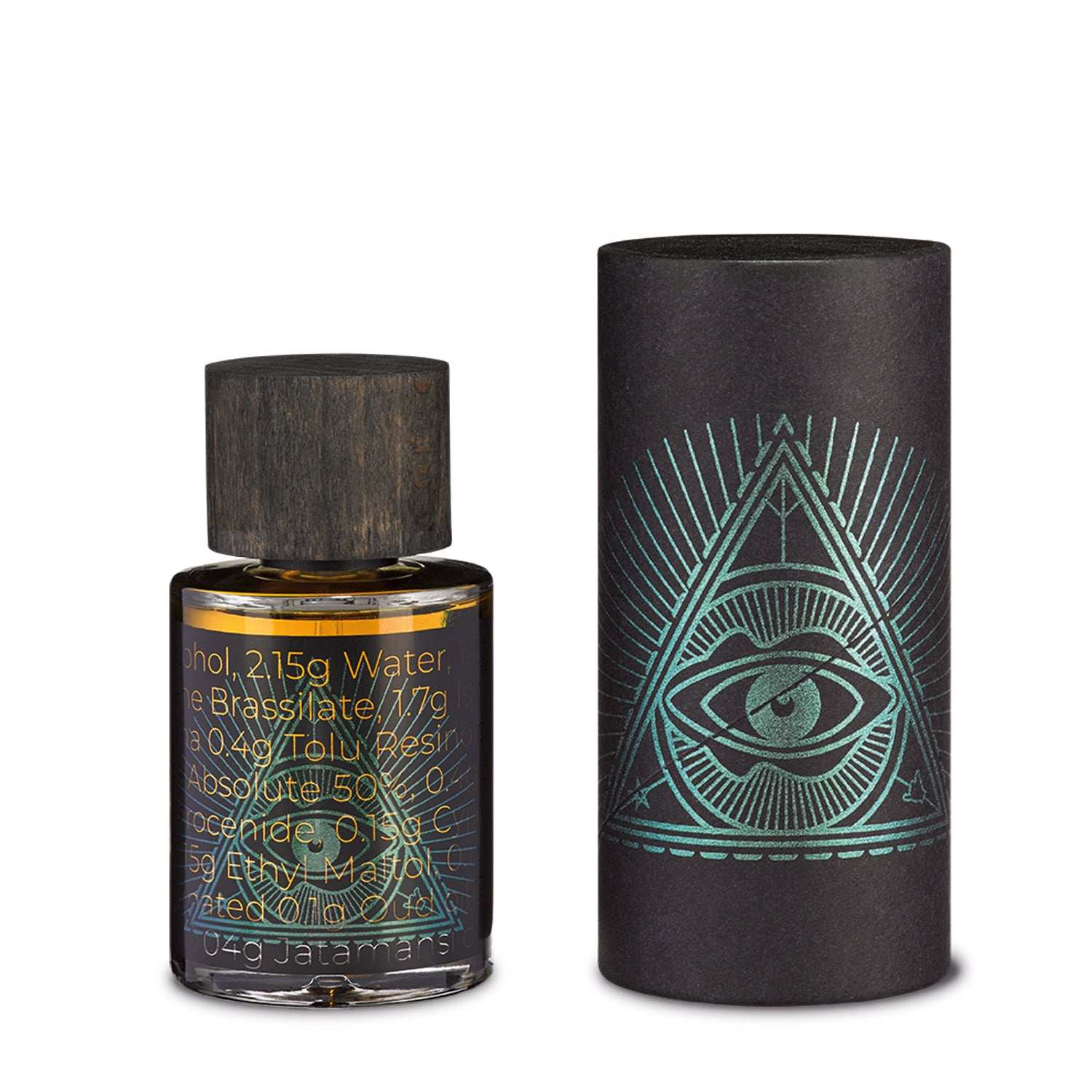 Flakon und Verpackung des Parfums Perfume Sucks Fuel mit mystischem Augensymbol und dunklem Design