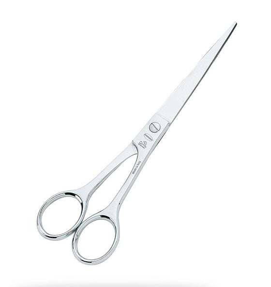 Haarschere 16,5 cm Premax aus poliertem vernickeltem Carbonstahl für präzises Haarschneiden ohne Fingerorthese