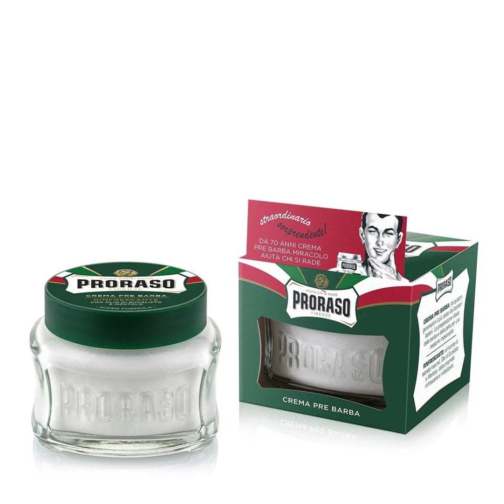 Pre-Shave Cream grüne Linie von Proraso zur Hautvorbereitung vor der Rasur mit erfrischendem Eukalyptus- und Mentholduft