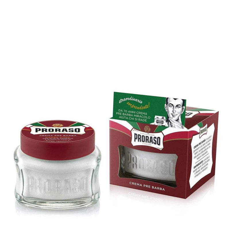 Proraso Pre-Shave Cream rote Linie für dichte Bärte mit Sandelholzöl und Shea Butter zur hautberuhigenden Rasurvorbereitung