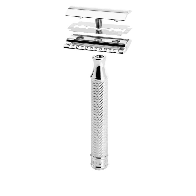 Rasierhobel Traditional verchromt von Mühle mit auswechselbarer Klinge und ergonomischem Griff für klassische Nassrasur