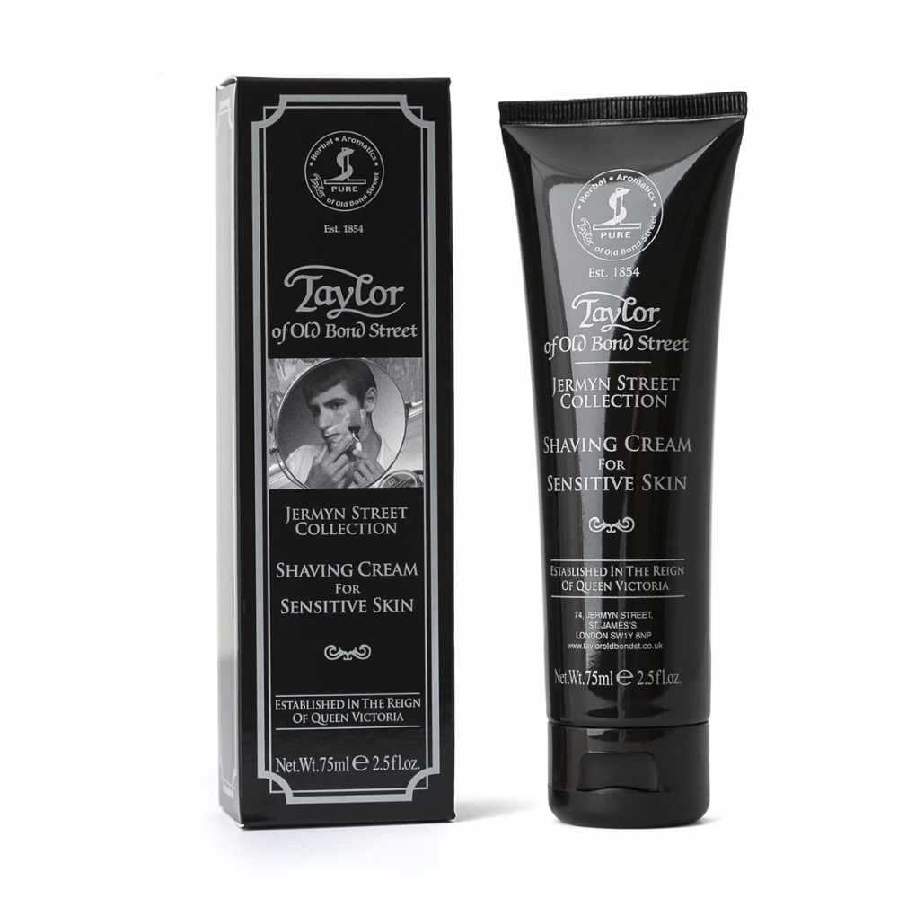 Rasiercreme Jermyn Street für empfindliche Haut von Taylor of Old Bond Street in der handlichen 75 ml Tube, reichhaltig und cremig für reibungsarme Rasur.