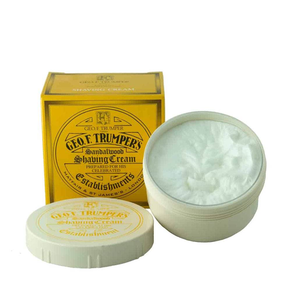 Geo. F. Trumper Rasiercreme mit Sandelholzduft für luxuriöse Nassrasur in gelber Verpackung