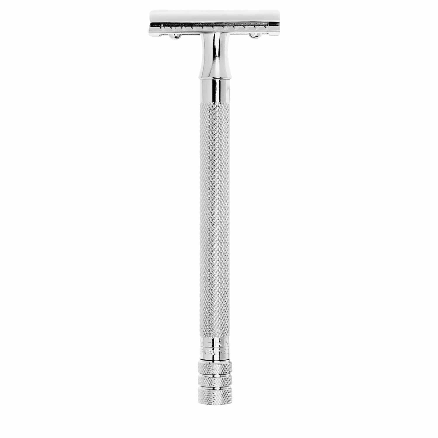 Rasierhobel 24C mit extra langem Griff von Merkur, langlebiger, ziselierter Metallgriff für sichere Körperrasur, geeignet für Männer und Frauen