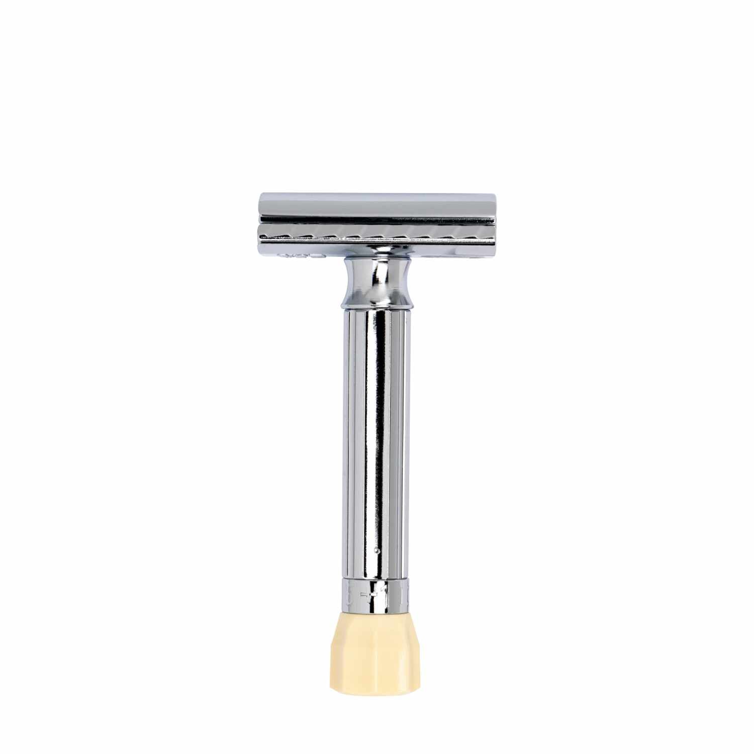 Rasierhobel 500C mit kurzem Griff und elfenbeinfarbenem Knauf für präzise, einstellbare Nassrasur