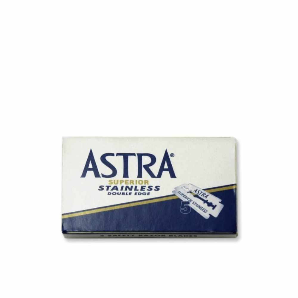 Rasierklingen Superior Stainless - Astra Verpackung mit scharfen, doppelseitigen Rasierklingen für gründliche Rasur.