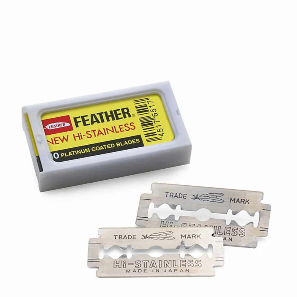 Feather New Hi Stainless Rasierklingen, scharfe Edelstahlklingen für präzise und hautschonende Rasur, 10 Stück in Verpackung
