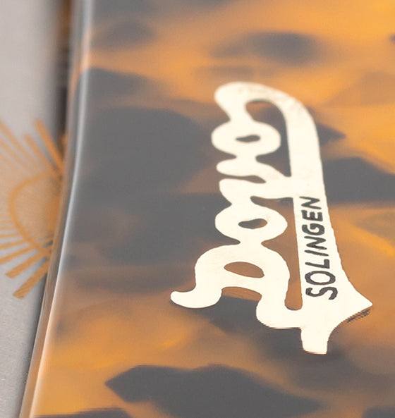 Rasiermesser Rundkopf 5/8 Zoll mit Schildpattimitatgriff und goldverzierter Silberstahlklinge von Dovo Solingen