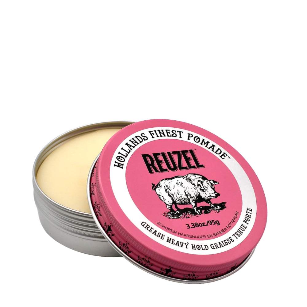 Reuzel Haarpomade Pink Grease mit starkem Halt, cremige Textur und aromatischem Kaugummi-Duft für lang anhaltendes Styling.