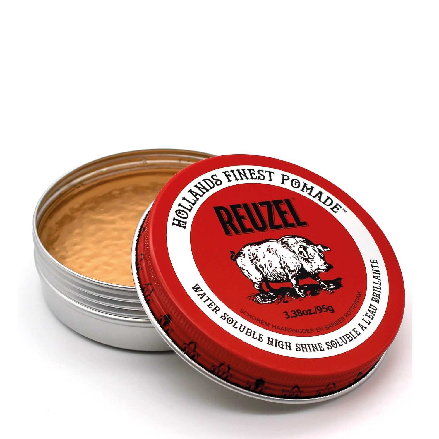 Haarpomade Red High Sheen Pomade von Reuzel mit starkem Halt und strahlendem Glanz in roter Dose