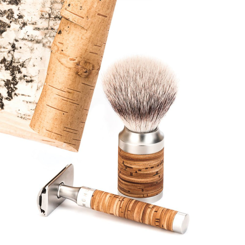Coffret rasoir de sûreté ROCCA en acier inoxydable, écorce de bouleau – Mühle