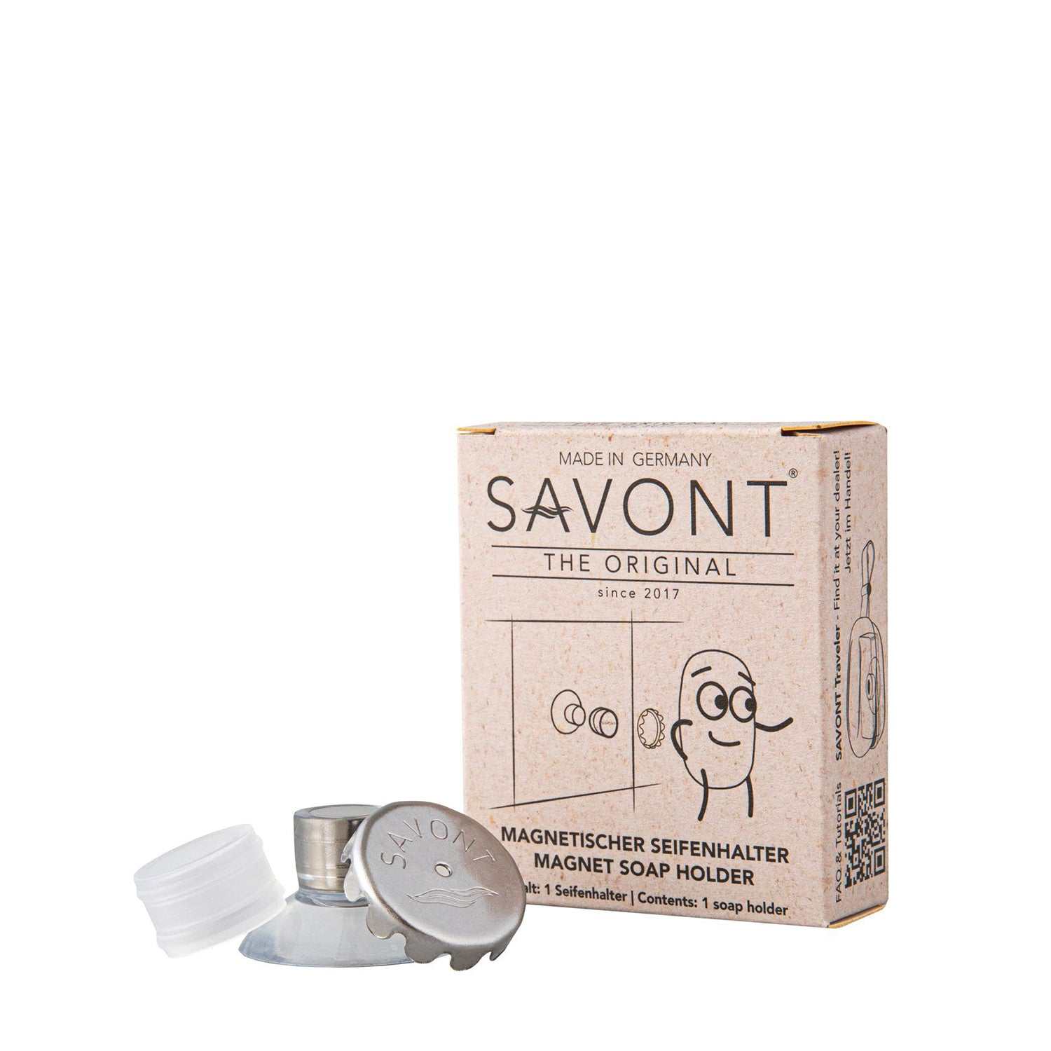 Magnetischer Seifenhalter Savont mit Saugnapf für trockene und griffbereite Seife, hergestellt in Deutschland