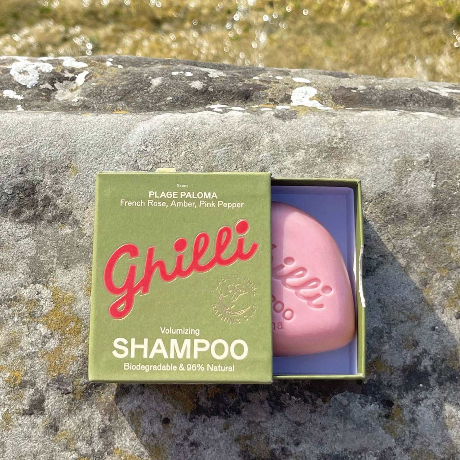 Shampoo Bar Plage Paloma von Ghilli mit französischer Rose und Amber für voluminöses Haar