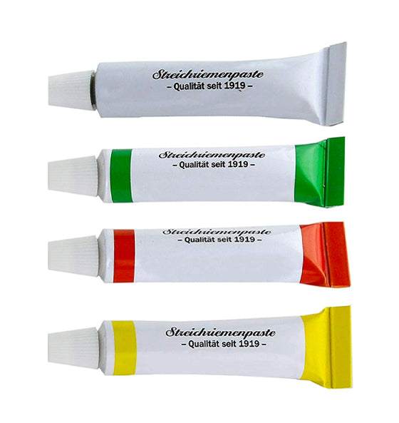 Vierfarbige Paste für Hängeriemen zur Leder- und Schleifpflege von Rasiermessern