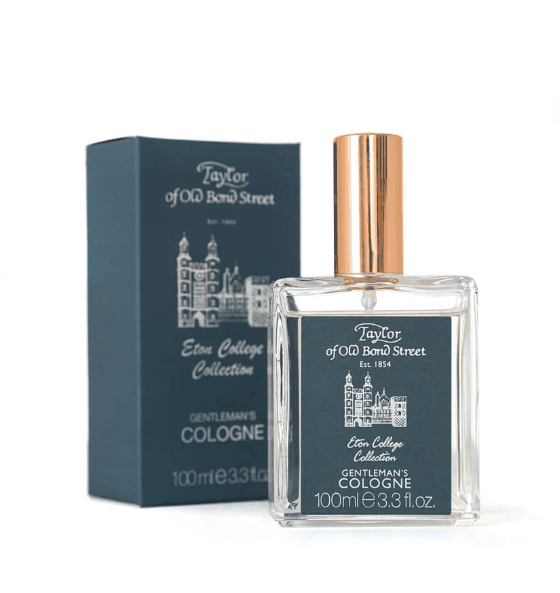 Cologne Eton College - Taylor Herrenduft mit Zitrus-, Limetten- und Patchouli-Noten in elegantem Flakon und schwarzer Verpackung.