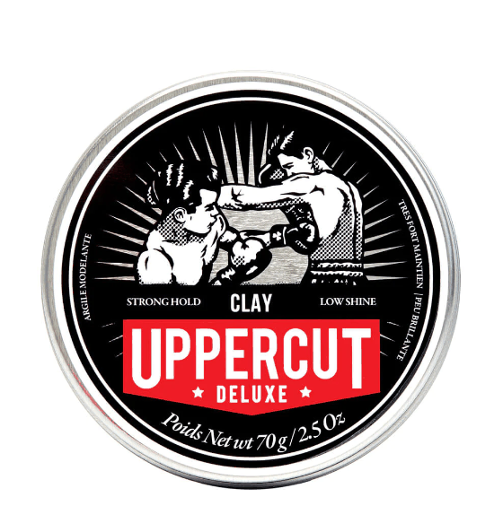 Haarpomade Clay von Uppercut Deluxe, starke Haltkraft, mattes Finish, holziger Duft, 70g Dose, für kurzes und langes Haar.