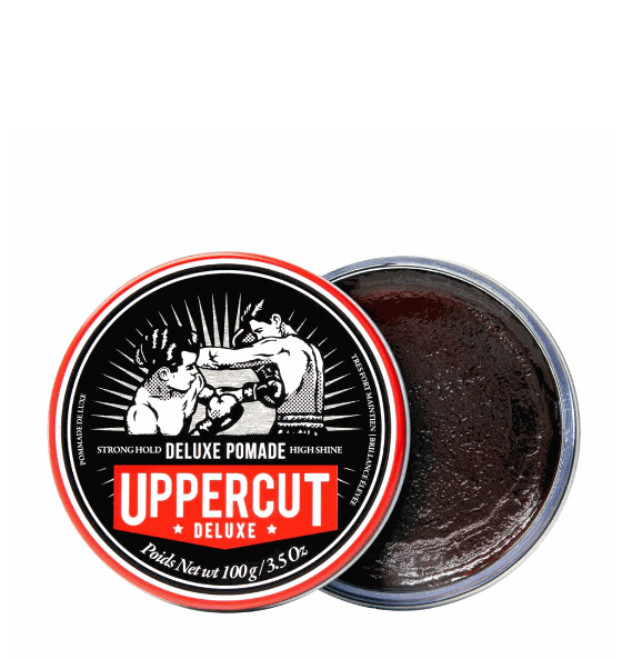 Haarpomade Deluxe Pomade - Uppercut Deluxe im offenen Döschen für starken Halt und glänzendes Styling mit karamell-kokosnuss Duft