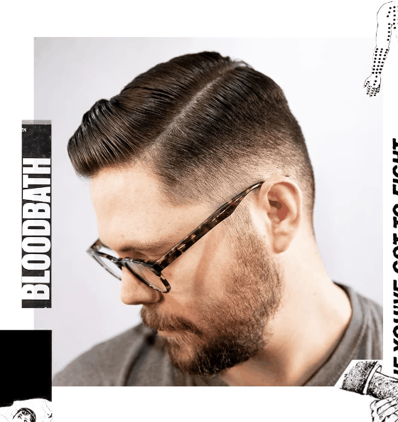männliche Frisur mit Slickback gestylt mit Haarpomade Deluxe Pomade - Uppercut Deluxe, wasserlösliche Pomade mit starkem Halt und dezentem Caramel-Kokosduft