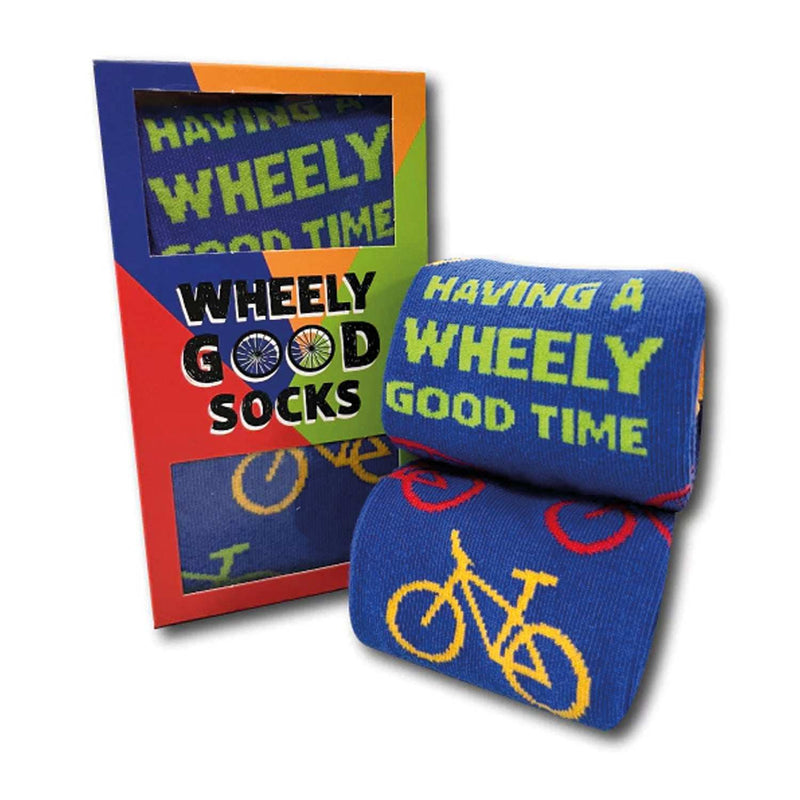 Wheely Good Socks Geschenkset mit Fahrradmotiven in blauer Baumwollmischung und origineller Verpackung