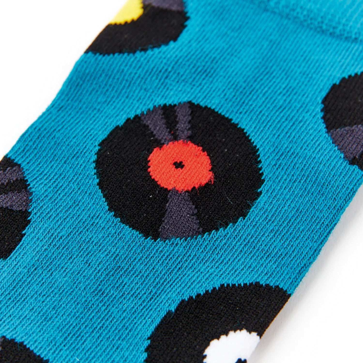 Vinyl Socks mit Schallplattenmuster in Blau, Retro-Style für Musikliebhaber
