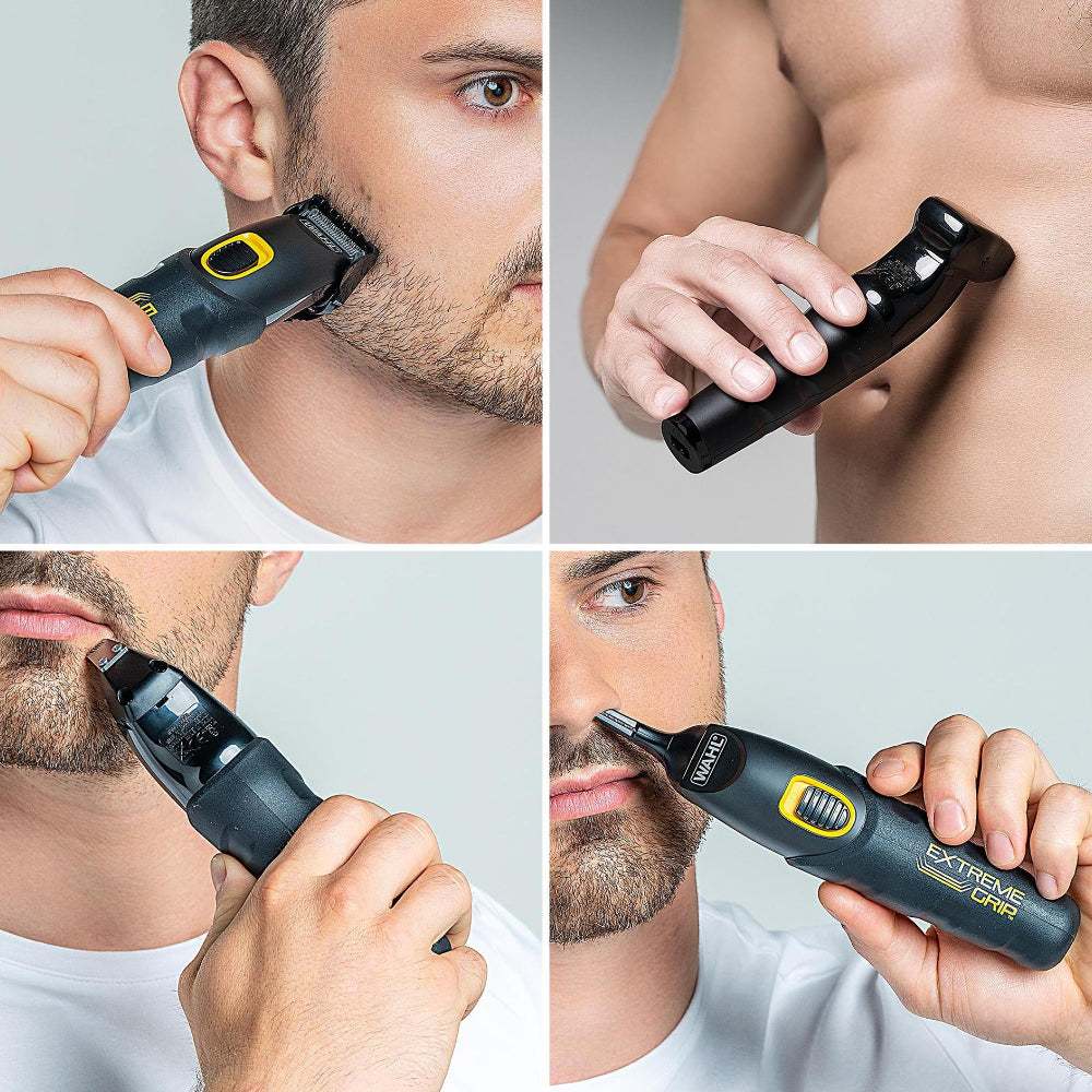 Mann nutzt WAHL Bart- und Body Trimmer Extrem Grip für präzises Bart- und Körperhaarstyling