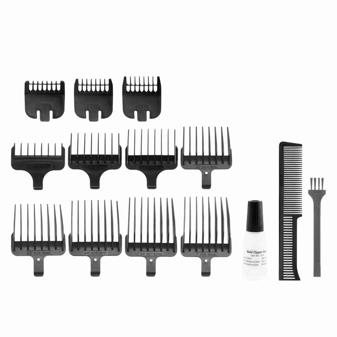 14-teiliges Aufsteckkamm-Set für WAHL Stainless Steel Trimmer mit Pflegeöl und Reinigungsbürste