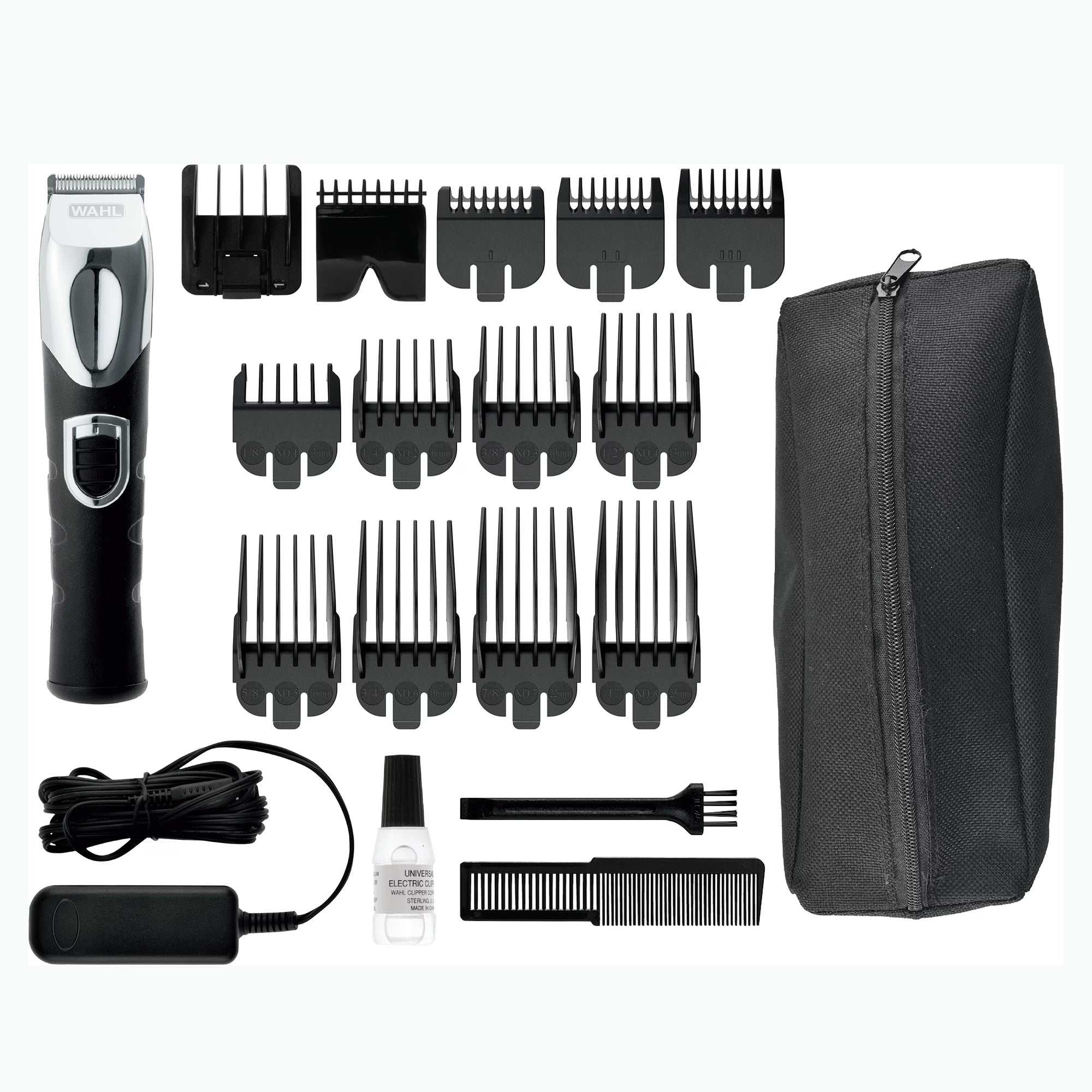WAHL Bart- und Body Trimmer Total Beard Grooming Kit mit 13 Führungskämmen, Ladegerät und Reiseetui für präzises Bartstyling.