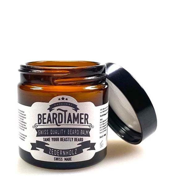 Beardtamer Bartbalsam Zedernholz im Glas, Pflege und Styling für Bart mit dezentem holzigen Duft.