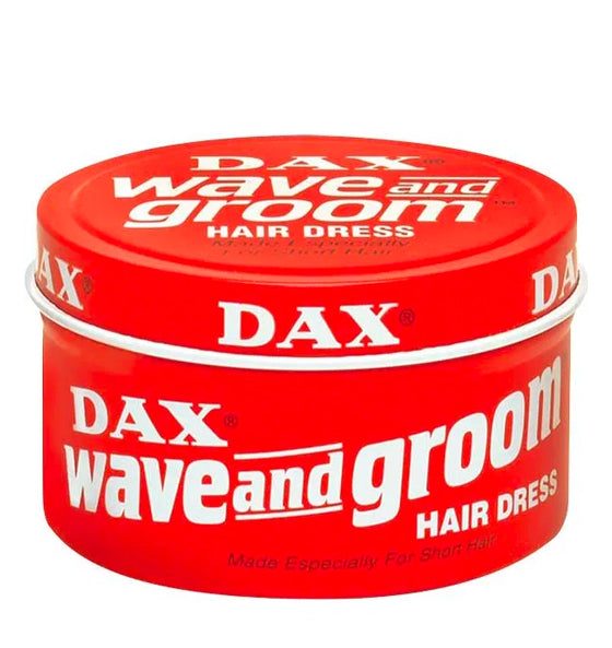 rote Dose der Pomade Wave & Groom - DAX für starken Halt und natürlichen Glanz bei kurzen und welligen Haaren