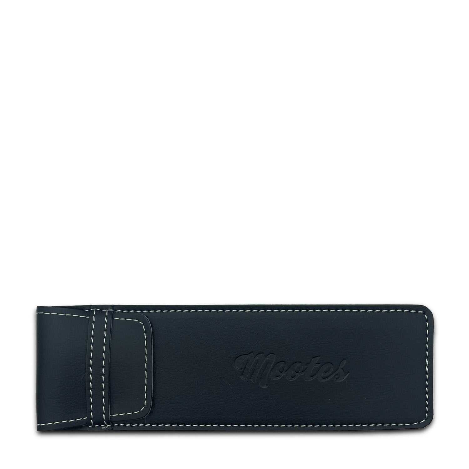 nachhaltiges Rasiermesser Etui aus Viridis® Leder in dunkelblau mit weißer Naht und italienischer Herstellung