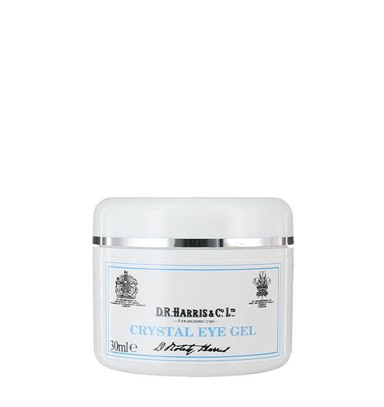 Augengel Crystal Eye Gel von D.R. Harris zur Minderung von Schwellungen und feinen Linien rund um die Augen, mit Gurkenextrakt und Rosenwasser.