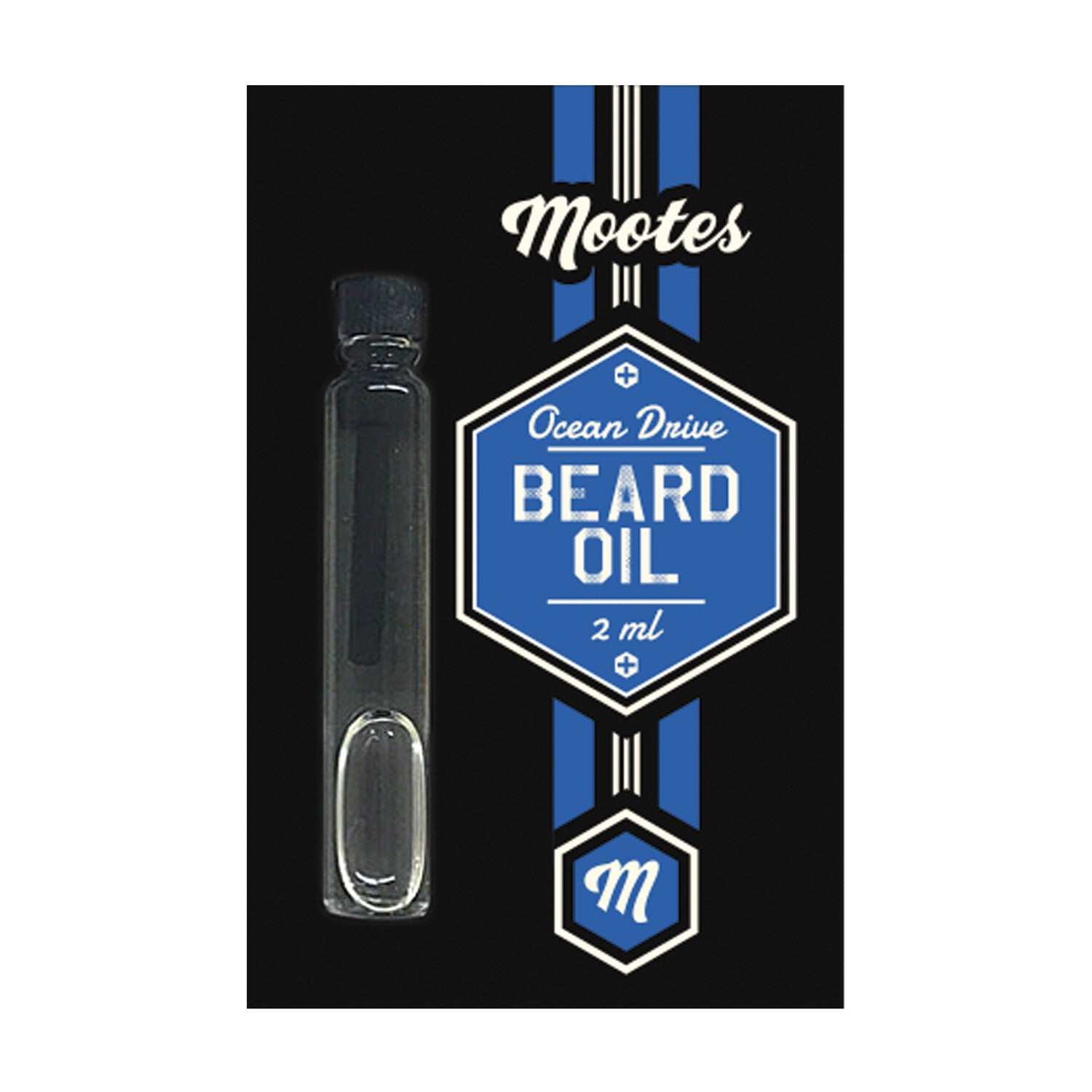 Mootes Probe Ocean Drive veganes Bartöl mit Jojoba- und Mandelöl, pflegt Bart und Haut, frischer maritimer Duft, made in Switzerland, 2 ml.