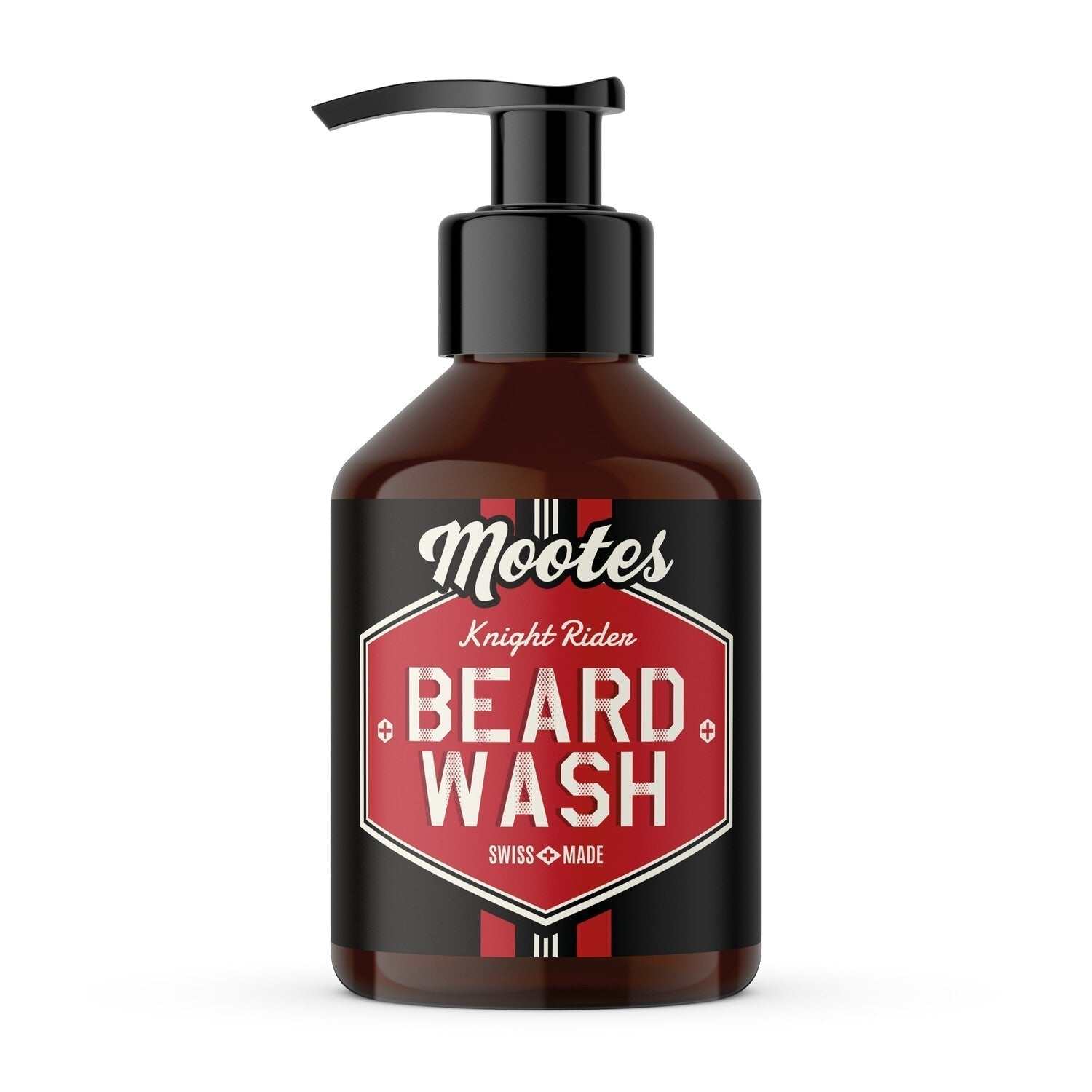 Bartshampoo Knight Rider - Mootes in bernsteinfarbener Flasche mit Dosierpumpe, natürlich pflegend und mit maskulinem Holzduft.