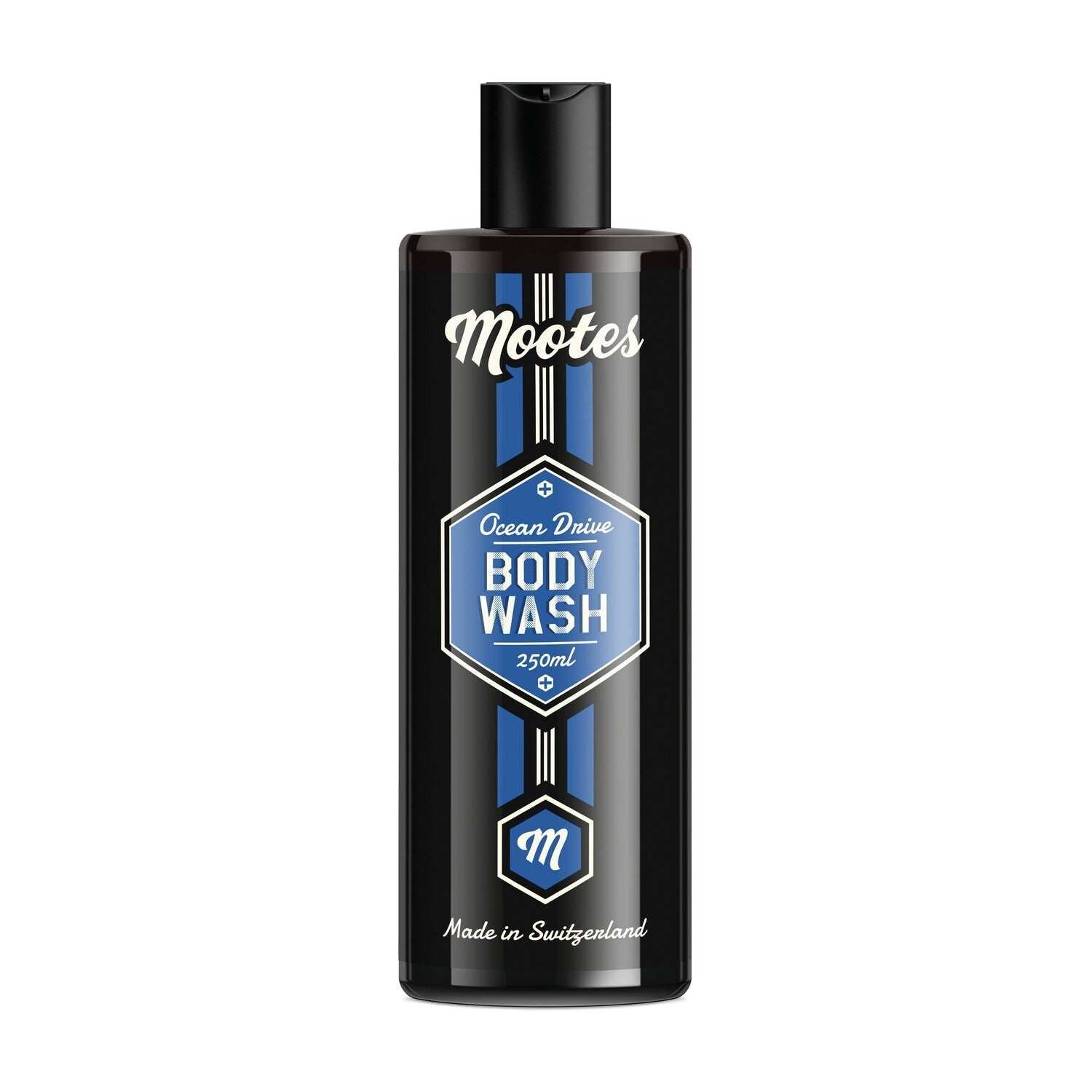 Mootes Duschgel Ocean Drive mit natürlicher Ozeanfrische und Königskerzenblütenextrakt, made in Switzerland, sanfte Reinigung und pflegender Duft.