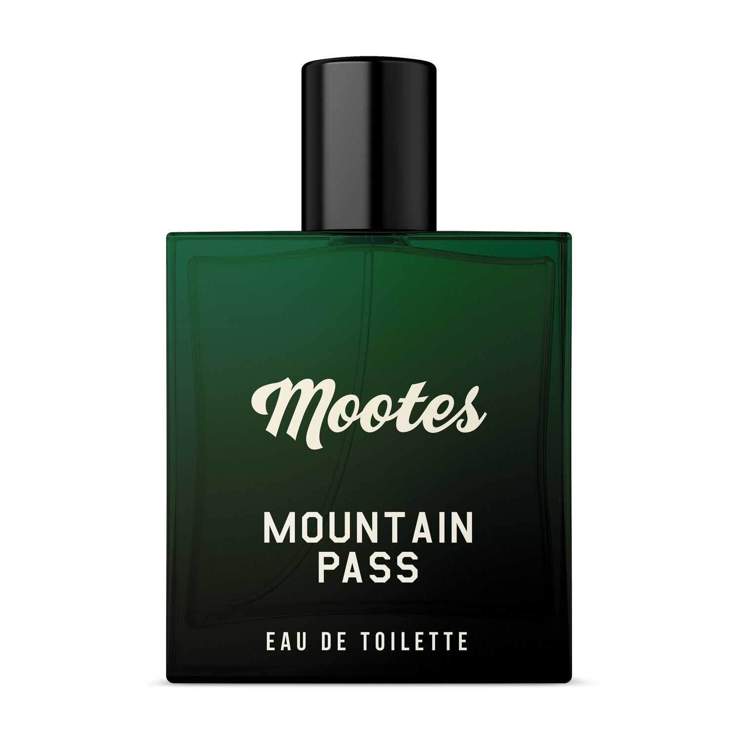 Eau de Toilette Mountain Pass - Mootes grüner Flakon mit schwarzem Verschluss, maskuliner Duft mit Zedernholz, Pfeffer und Vanille.