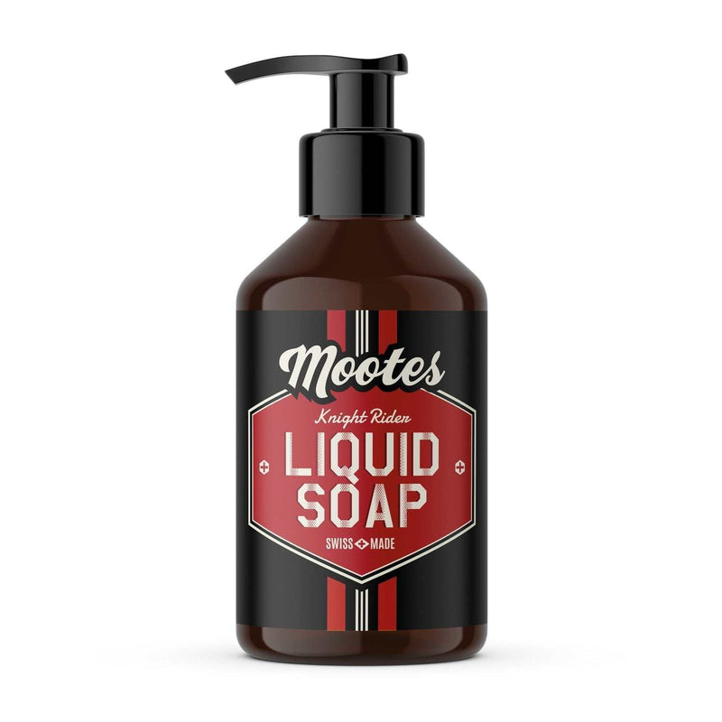 Flüssigseife Knight Rider Mootes braune Pumpflasche mit maskulinem Duft und Aloe vera Pflege, umweltfreundlich und tierversuchsfrei hergestellt in der Schweiz.
