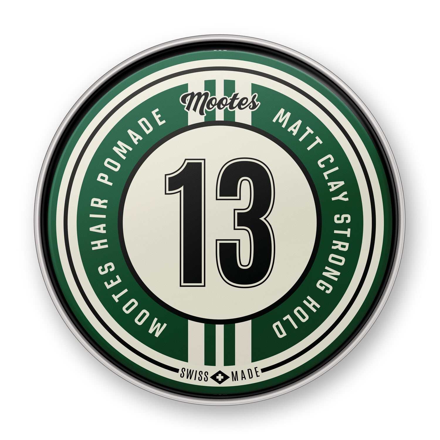 Runde Dose der Haarpomade 13 Strong Matt von Mootes mit starkem Halt und mattem Finish