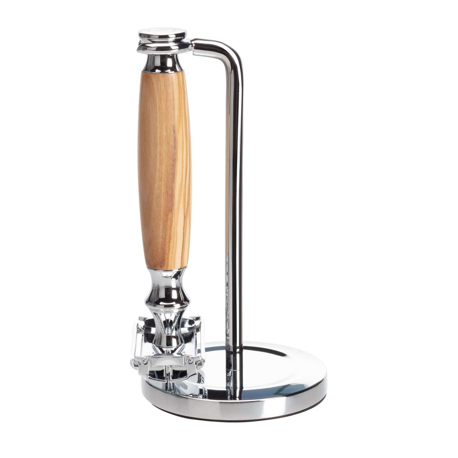 Ständer für Rasierhobel mit Holzgriff und verchromter Basis von Mootes