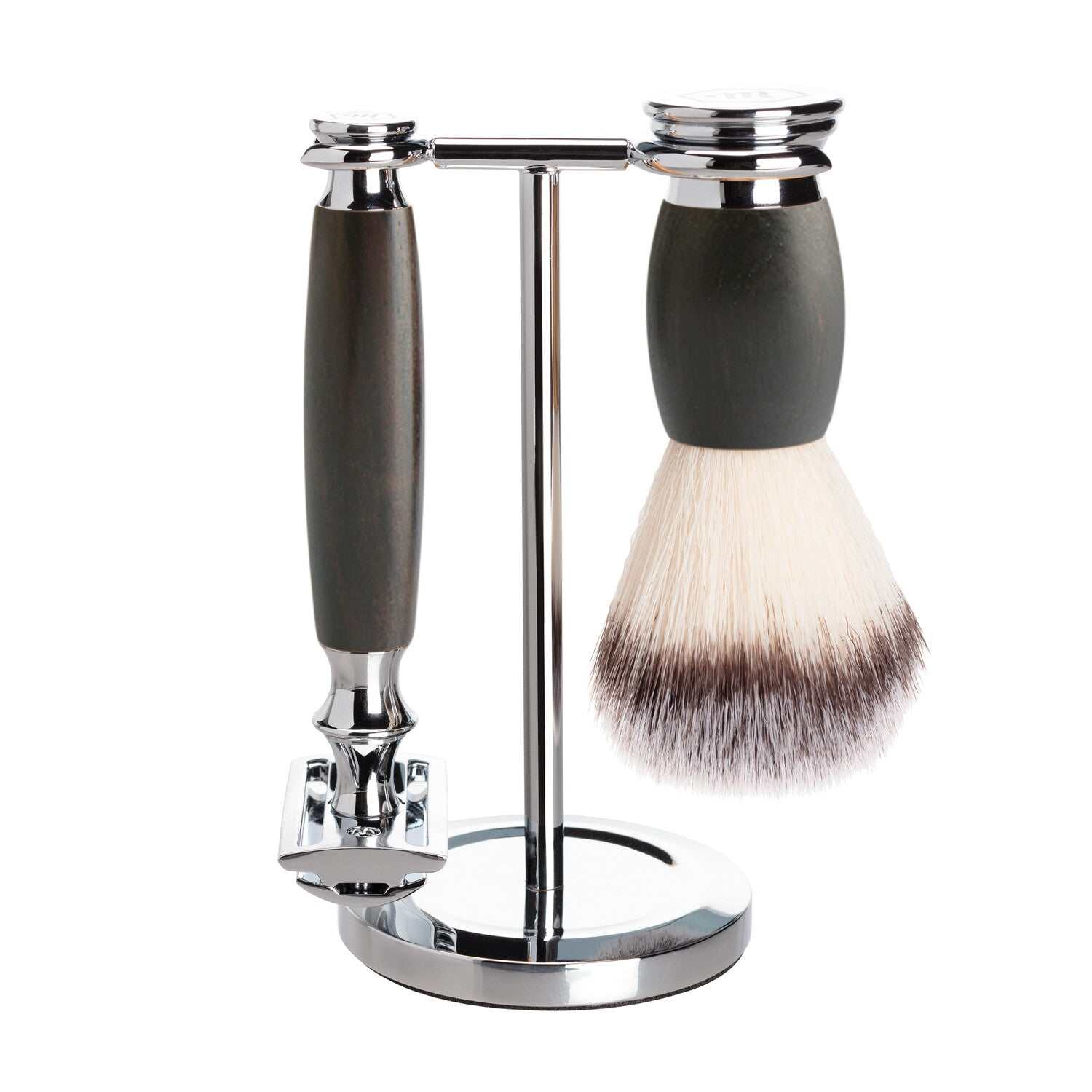 Rasierhobelset Eisenholz Mootes mit Rasierpinsel aus Kunstfaser und stylischem Aufbewahrungsständer aus Metall und Eisenholz
