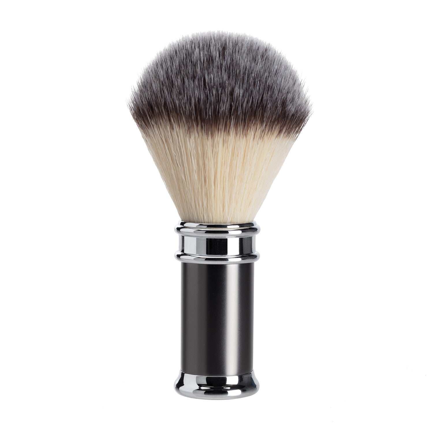 Mootes Rasierpinsel mit anthrazitfarbenem Griff und matt verchromten Elementen, Kunstfaserborsten für sanfte Nassrasur