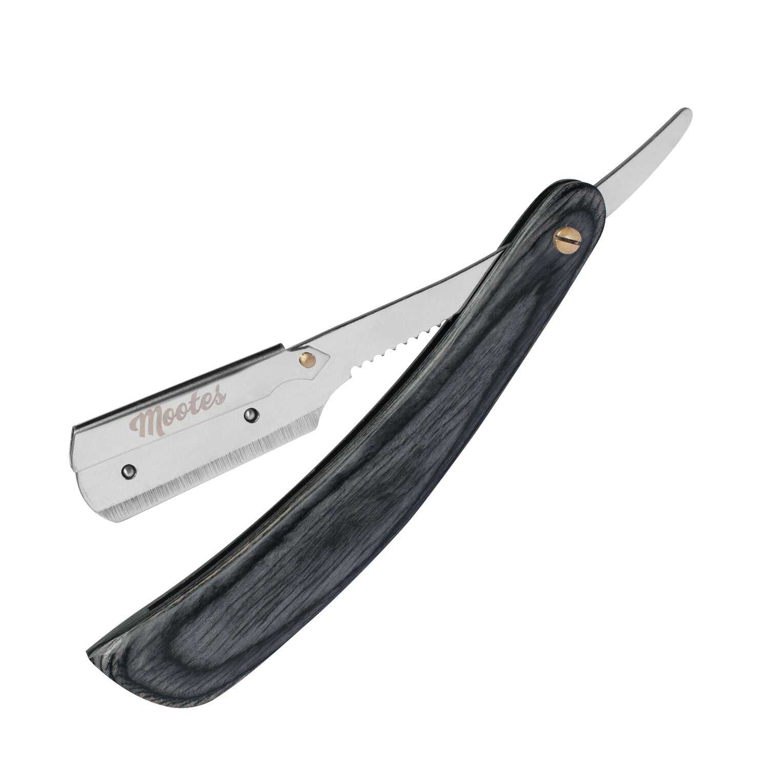 Rasiermesser mit Wechselklinge und schwarzem Pakkaholzgriff von Mootes, elegant und langlebig.
