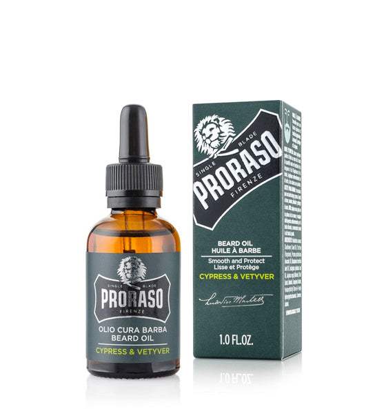 Proraso Bartöl Cypress & Vetiver mit Macadamianuss- und Avocadoöl für intensive Pflege und holzigen Duft