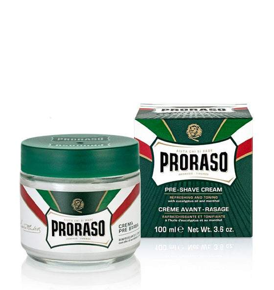 Proraso Pre-Shave Cream grüne Linie für erfrischende Rasurvorbereitung mit Eukalyptus und Menthol, 100 ml.
