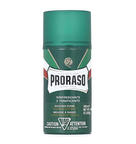 Rasierschaum grüne Linie Proraso mit erfrischendem Eukalyptus- und Mentholduft für sanfte, gründliche Rasur und Hautpflege.