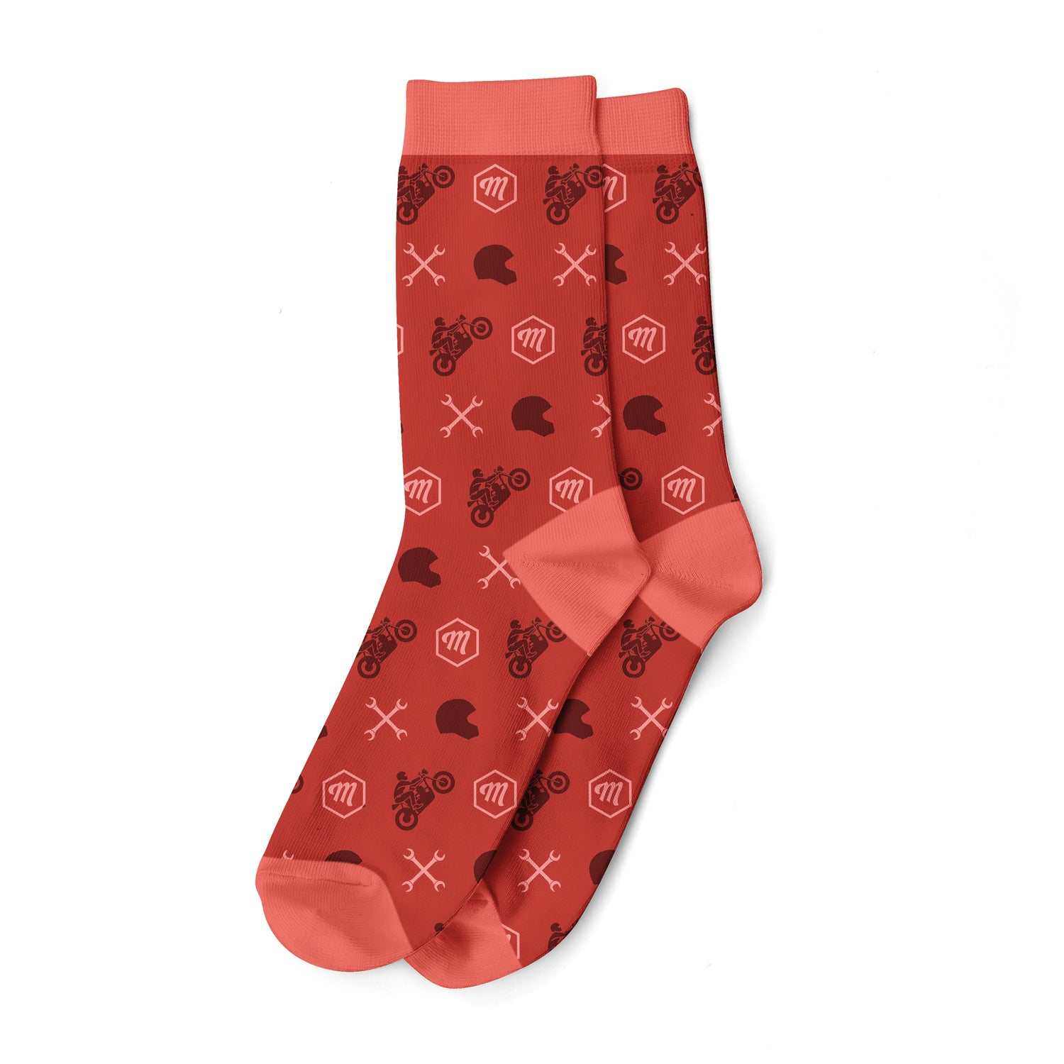 Rote Mootes Socken Knight Rider mit Motorrad- und Helm-Motiven aus Baumwollmischung, Einheitsgröße 41-45.