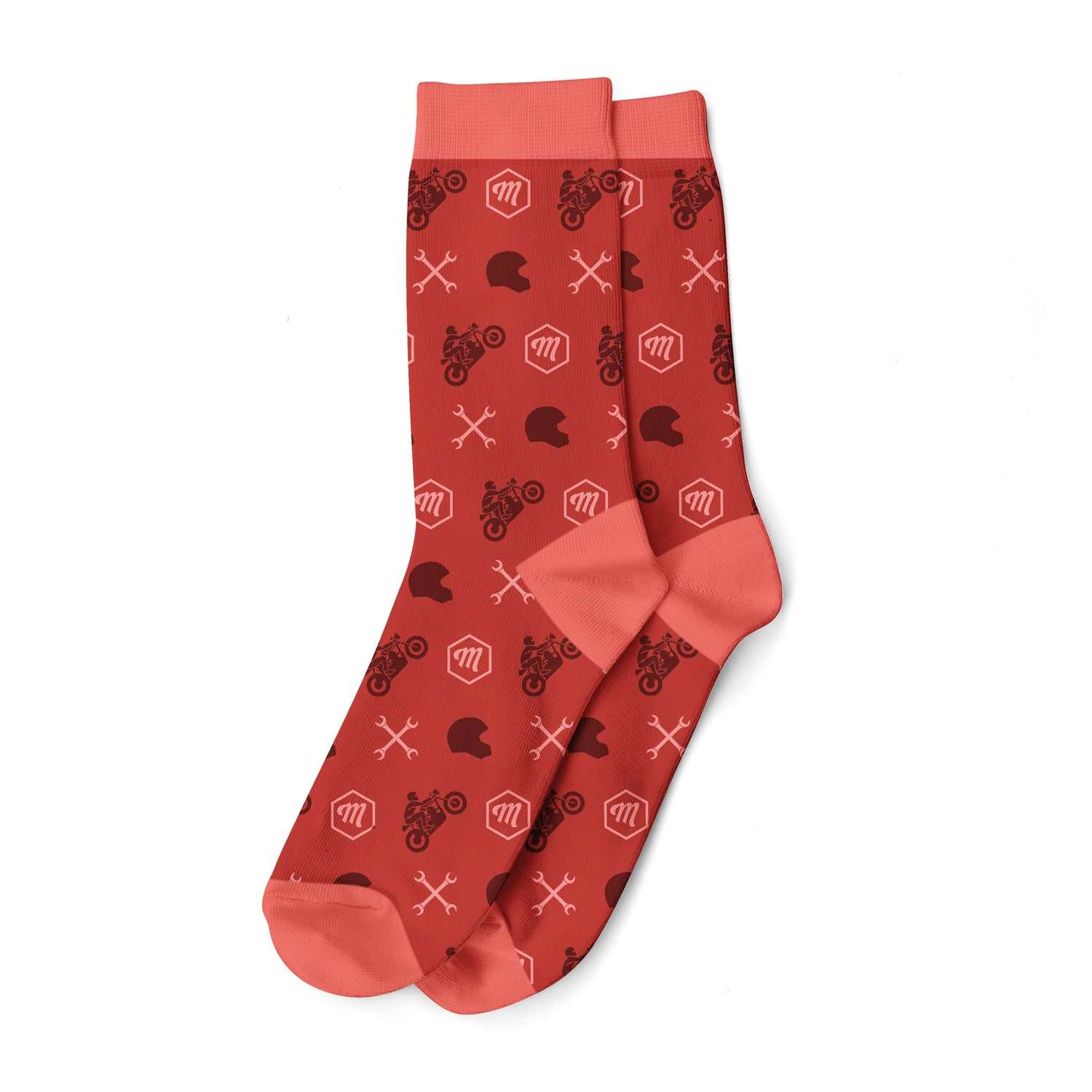 rote Socken Knight Rider Mootes mit Motorrad-, Helm- und Schraubenschlüssel-Motiven, Einheitsgröße 41-45, aus Baumwolle, komfortabel und stylisch