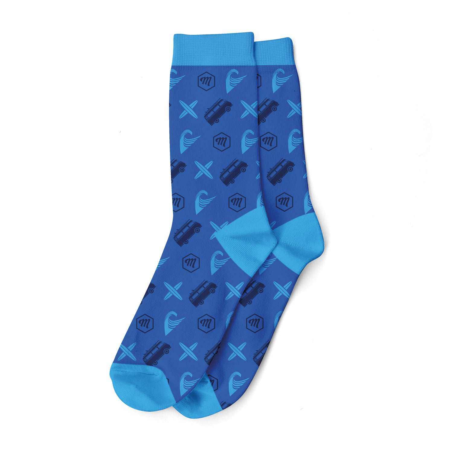 Socken Ocean Drive - Mootes in Dunkelblau mit Surfmotive aus Baumwollmischung, stilvolle Portugalsocke im Surfer-Stil