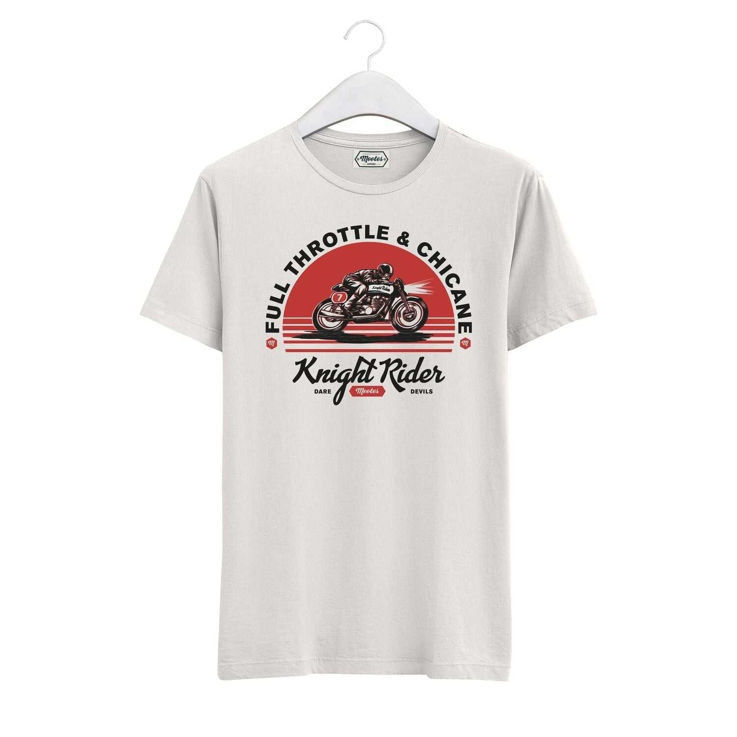 Mootes T-Shirt Knight Rider aus 100% Baumwolle mit Motorrad-Racing-Design und Off-White Farbe