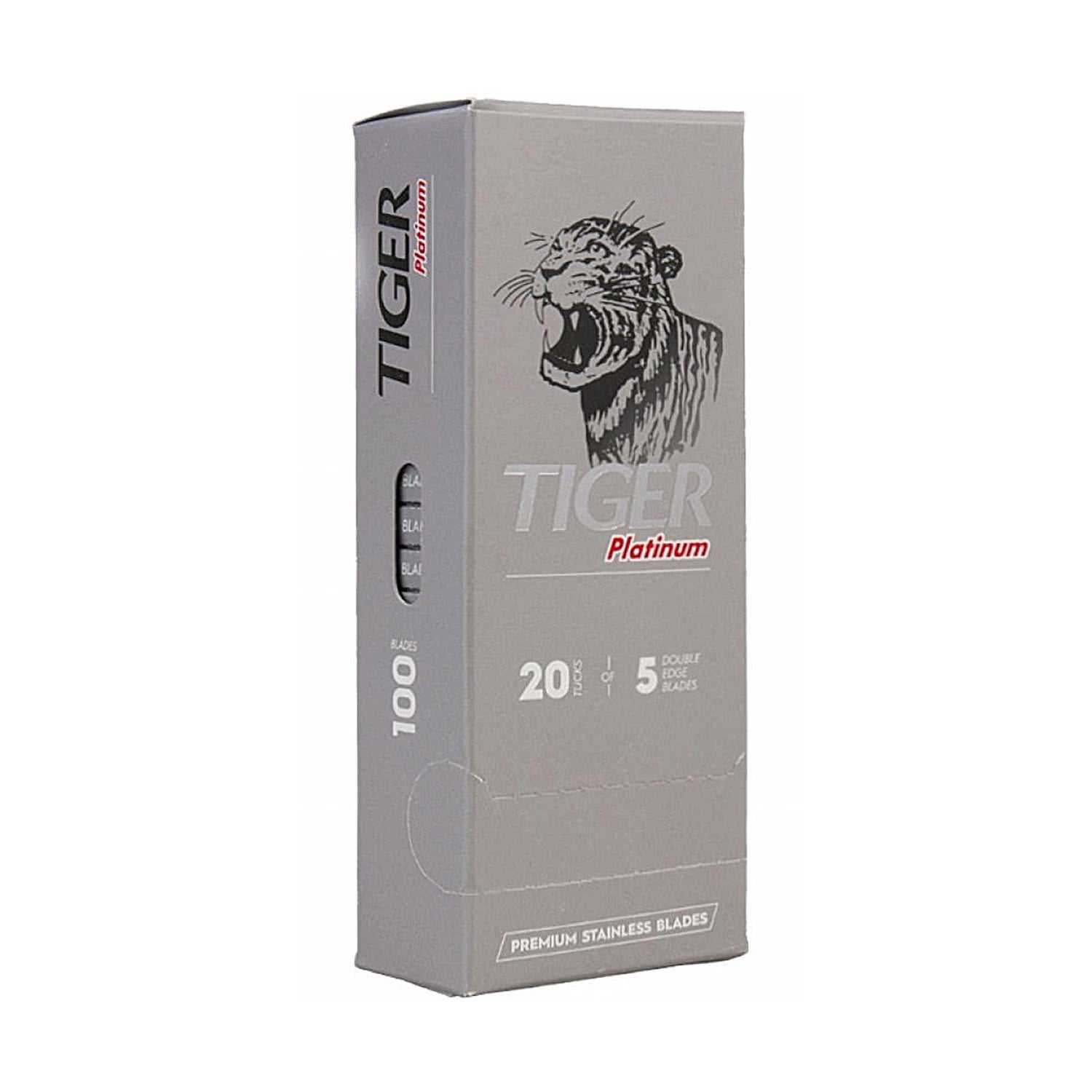 Verpackung der Tiger Rasierklingen - preiswerte, sanfte Edelstahlklingen für die tägliche Rasur.